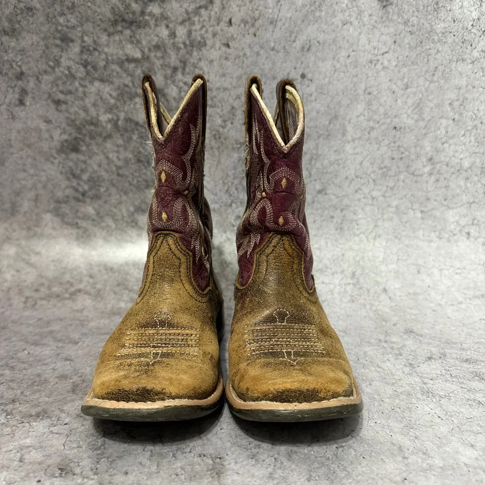 Ariat Tombstone Western Boots Kids Size 11 Brown Purple Leather Square Toe 4LR